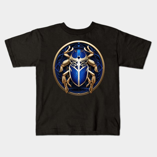 Blue Scarab Kids T-Shirt by TooplesArt